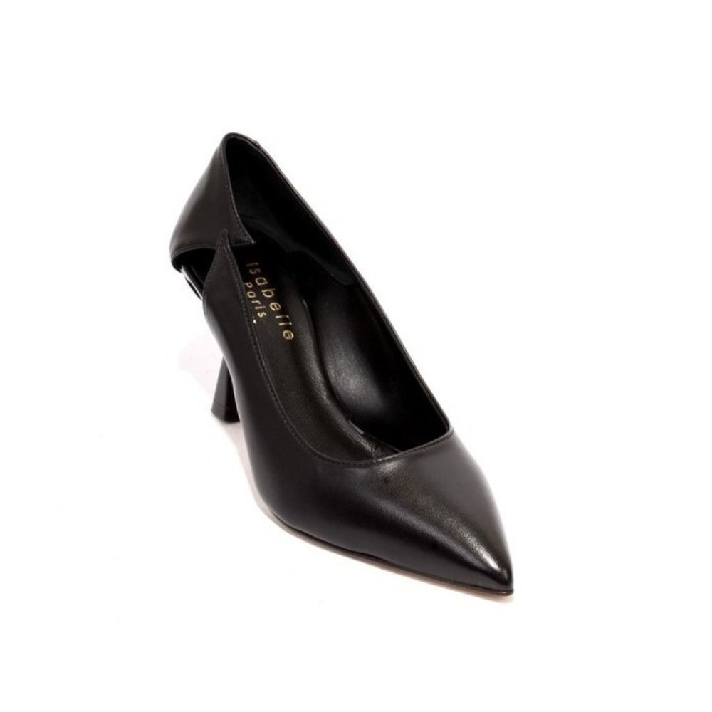 Isabelle 801e Black Leather Stiletto Heels Pointy Toe Pumps